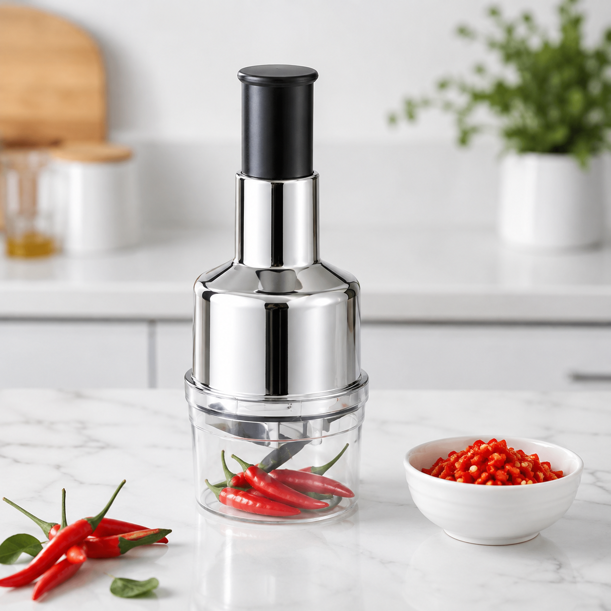 Manual Garlic Chopper Press - Stainless Steel Food Mincer